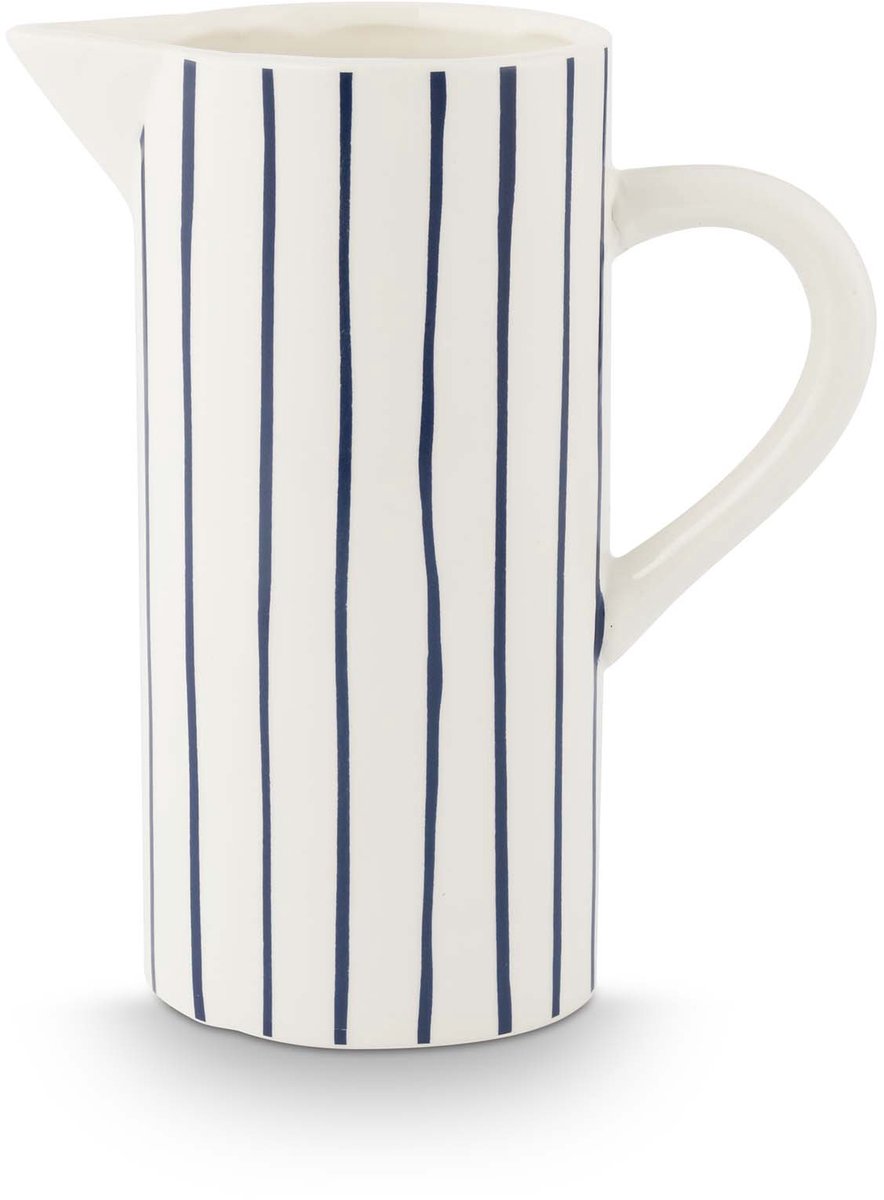 vtwonen Waterkan met Oor - Gestreept - Kan van Keramiek - Wit - 20.5x12.5x25cm