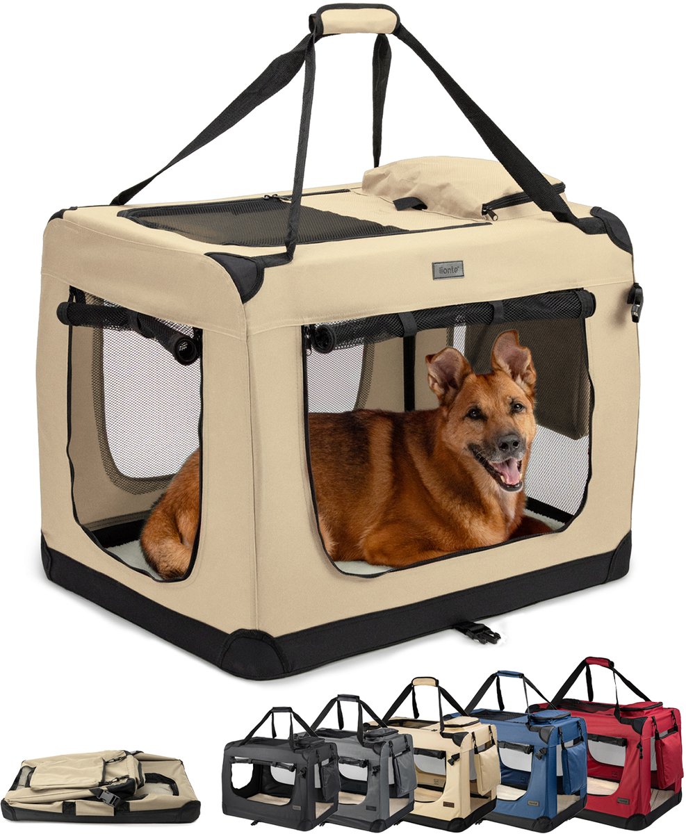 Lionto Hondentransportbox Hondentas Hondenkrat opvouwbare kleine dierentas, (XL) 82x58x58 cm Beige