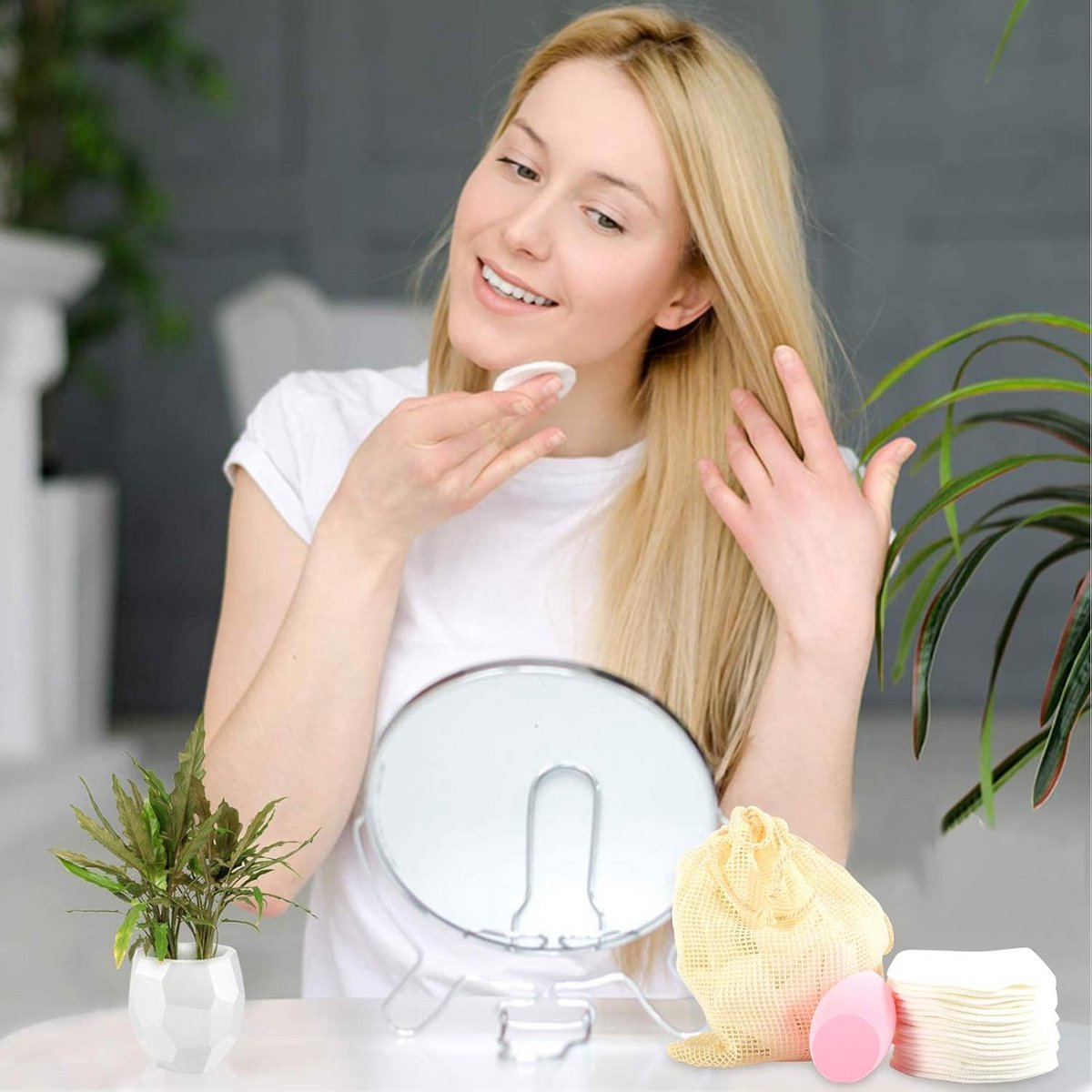 21 Herbruikbare Make-up Remover Pads met Washable Beauty Blender en Waszak thumbnail 3