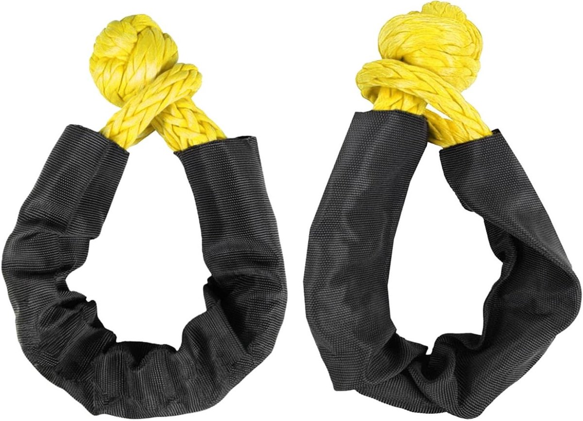 2 stuks Professionele Soft Shackle met Manchet voor Vrachtwagen en Aanhanger - Zacht Synthetisch Sleeptouw - Geel - Duurzaam en Veilig Sleepmateriaal