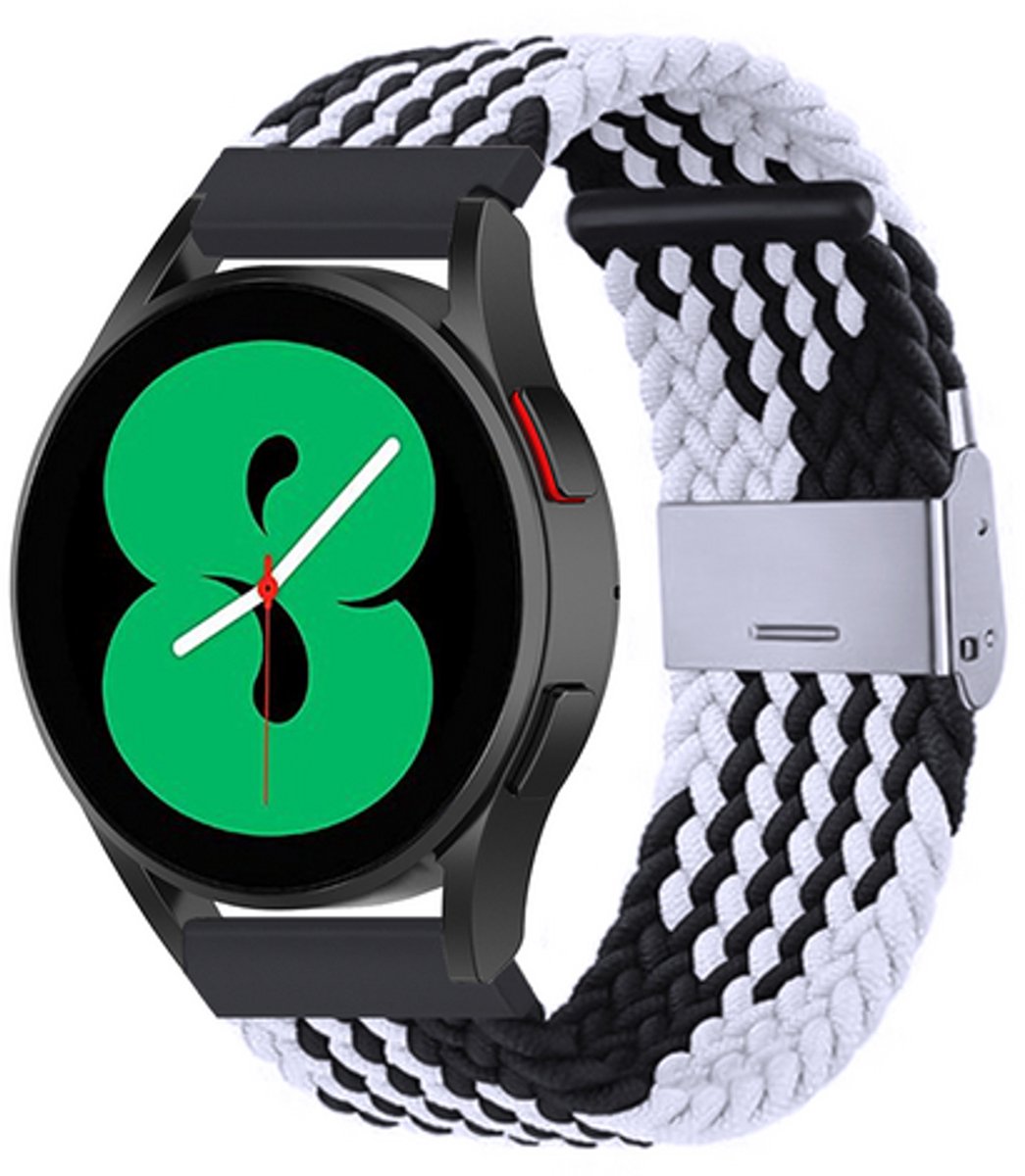 By Qubix - Braided nylon bandje - Zwart / wit - geschikt voor Huawei Watch 5 - 46mm