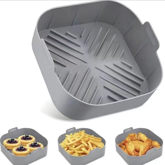 Foto: Herbruikbare vierkante siliconen binnenbak voor de airfryer antiaanbaklaag siliconen mandje gemakkelijk schoon te maken geschikt voor bakplaten van 5 6 5 liter ca 15 7 liter airfryeraccessoire van 21 9 cm ca 8 6 inch grijs 