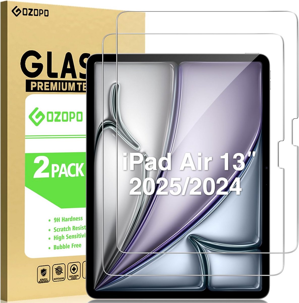 2 Stuks Screenprotector Gehard Glas voor iPad Air 13 Inch M2 (2024) HD Krasbestendig