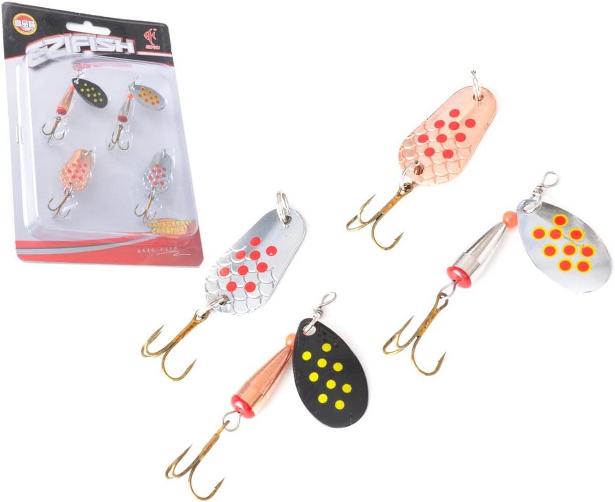 4 Delige Set Kunstaas Hengelsport: Knipperlichten & Spinners voor Roofvis (Baars, Snoek, Forel)