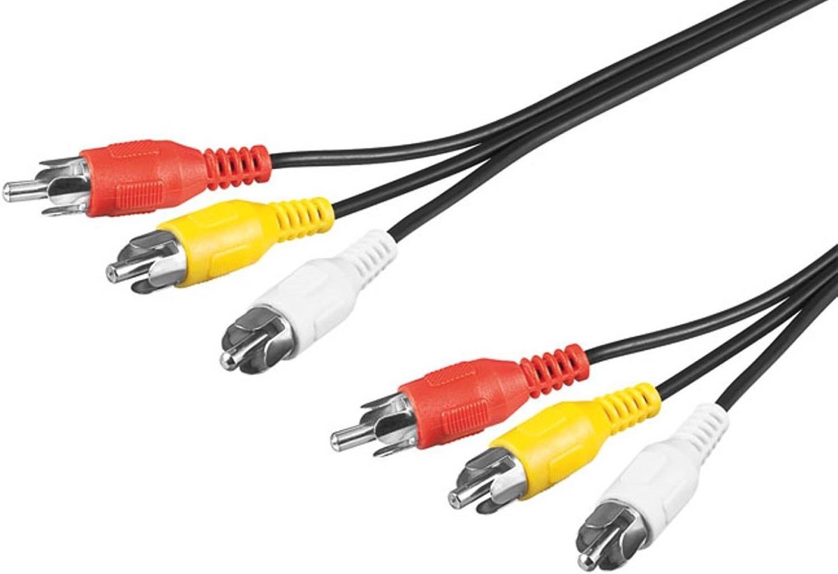 Composiet RCA-kabel 5 m - 3x RCA-stekker naar 3x RCA-connectoren - Afgeschermde subwoofer kabel voor Blu-Ray en HiFi