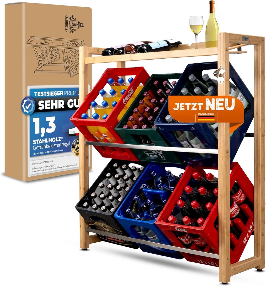 Stabiel Houten Krattenrek met Opbergruimte voor Drank – Duurzaam en Elegant Design