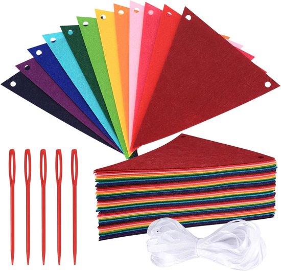 Faburo Vlaggenlijn voor buiten, verpakking van 5 x 4 m met 60 stuks omkeerbare imitatie linnen slinger, veelkleurige decoratie voor kinderkamer, bruiloft, verjaardag, feest, regenboog