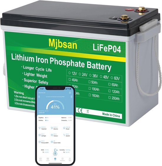 12V 300Ah LiFePO4 Auto Accu met Bluetooth en 200A BMS - Diepe Cyclus Lithium Accu voor Kamperen, Boot en Zonne-energie