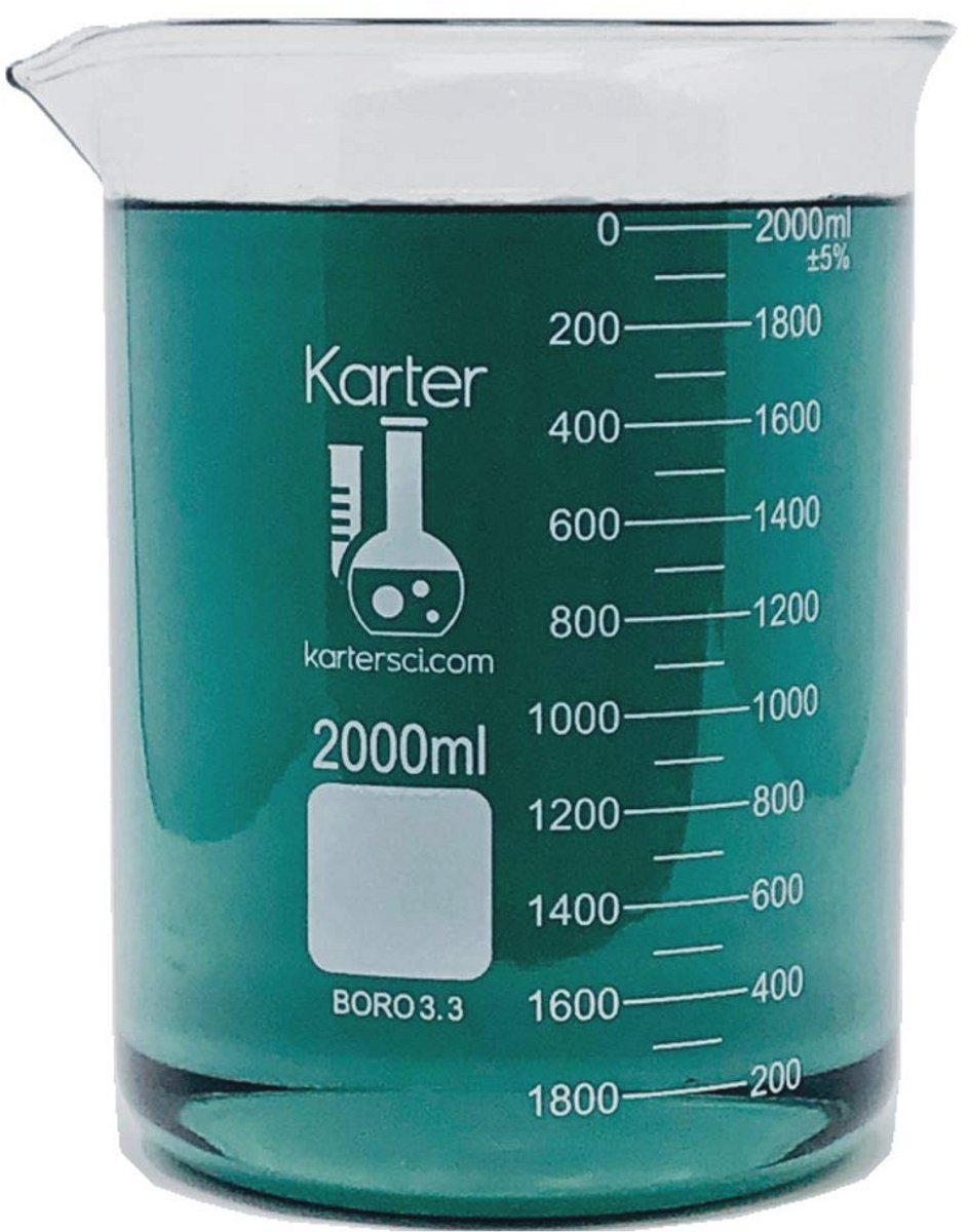 2000 ml lage vorm beker van borosilicaatglas met schaal