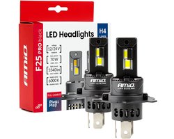AMiO F25 PRO BLACK Edition H4 H19 LED Koplampen 12/24V – 5540 Lumen 6000K Daglichtwit FULL CANBUS
