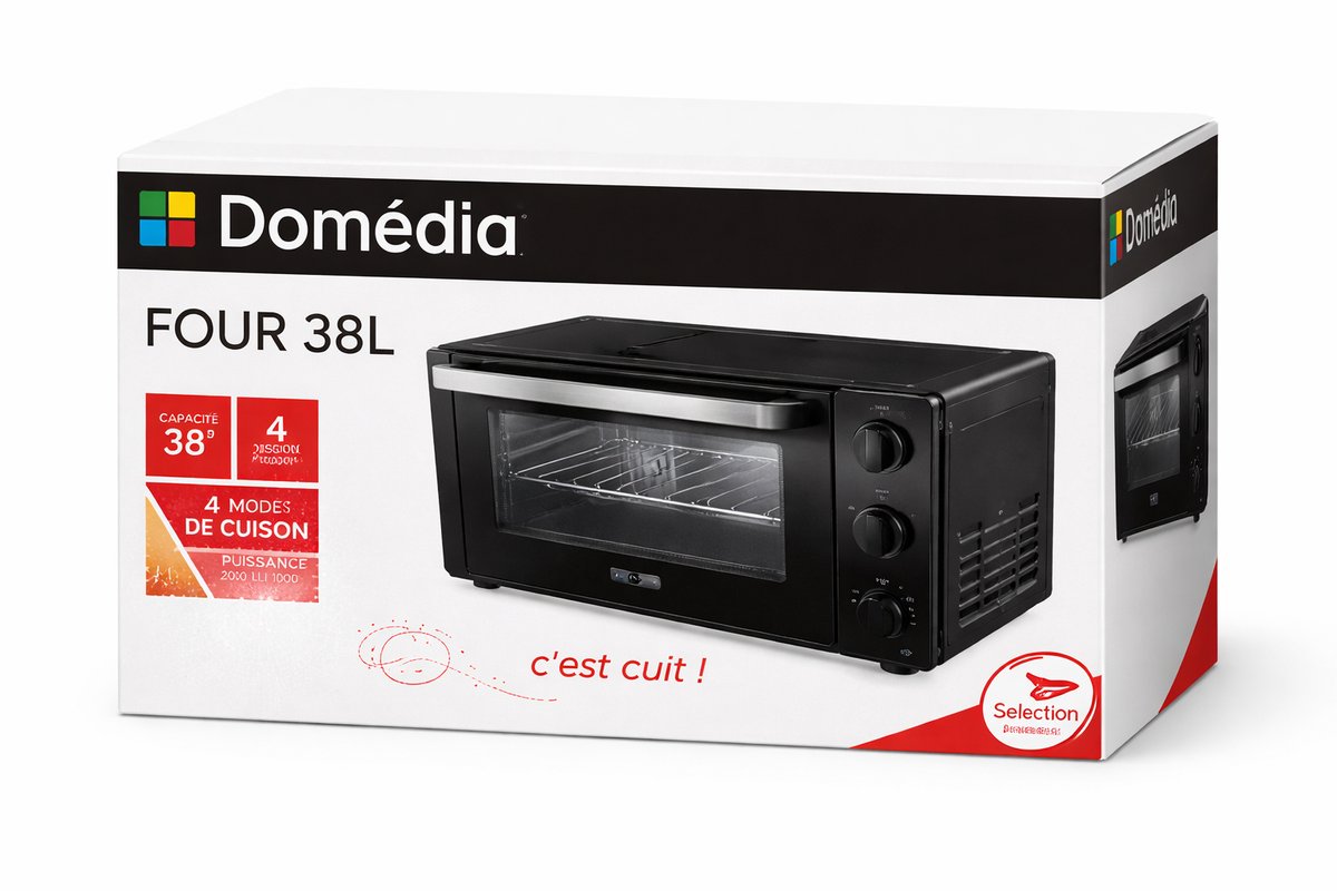 Domédia Four 38L | Hetelucht Oven | 2000W | 4 bakprogramma’s | Grill 1000W | 38 Liter Inhoud | Compacte Vrijstaande Oven – Zwart – foto 5