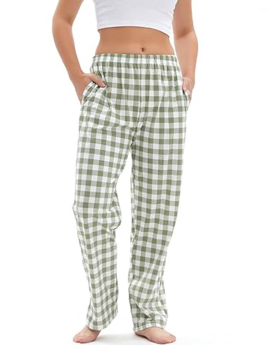 Comfortabele Dames Pyjamabroek - Geruite Katoenen Loungebroek voor Thuis en Slapen