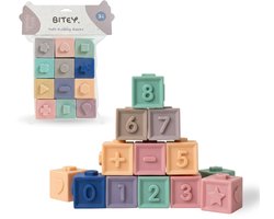 Bitey Baby Speelgoed - 12 Zachte Siliconen Stapelblokken voor Baby’s – BPA-vrij – Zacht & Veilig - BPA vrij - 3-24 maanden