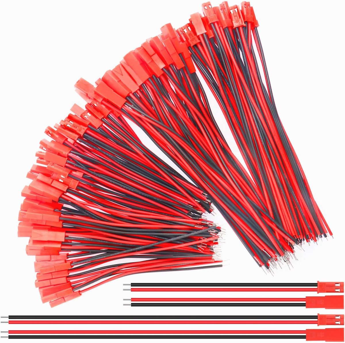 22 AWG 2-Pin JST Plug Connectors - 60 Paar (100mm & 150mm) voor LED en RC Modellering
