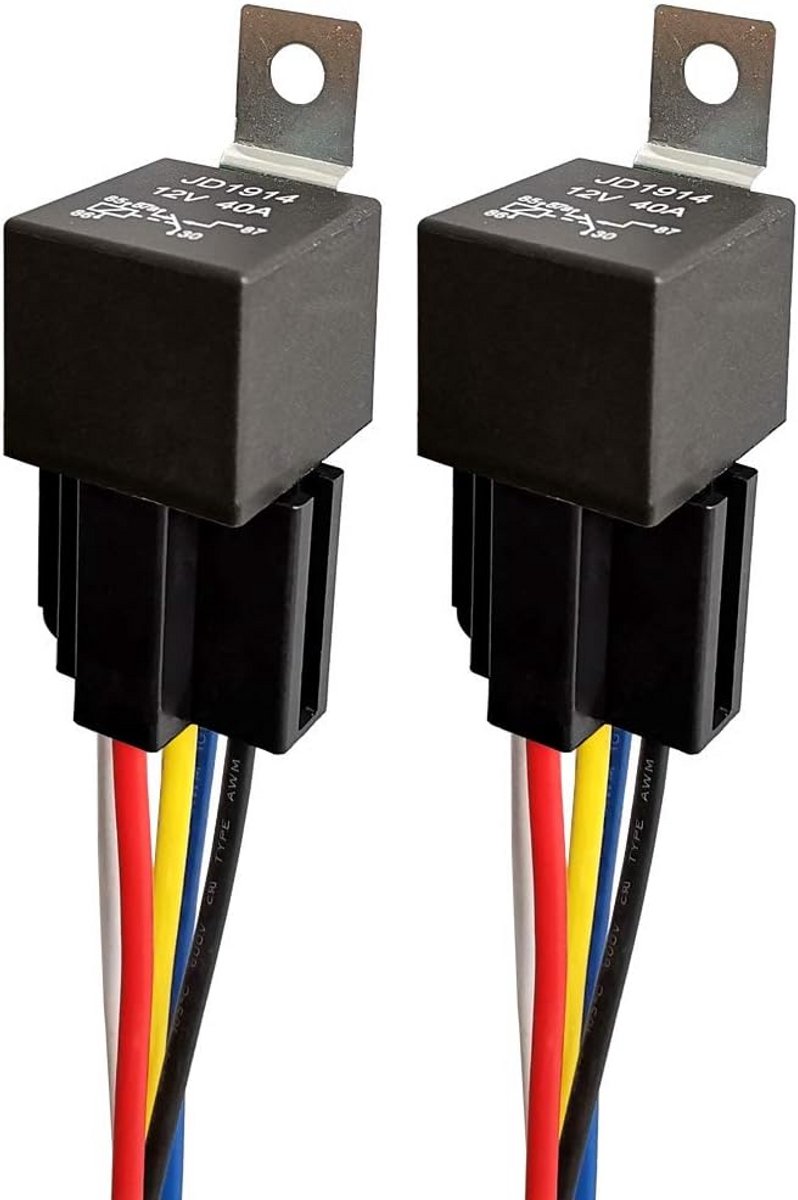 2 Stuks 12V 40A 5-Pin Auto Relais Harnas met Ingebouwde Diode voor Auto's, Vrachtwagens en Motorfietsen
