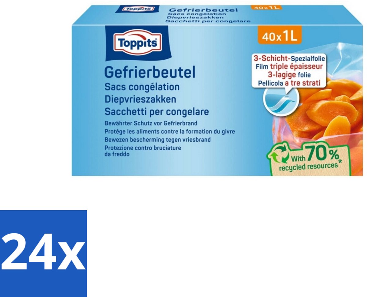 Toppits – Diepvrieszakjes – 1 Liter – 40 Zakjes - Voordeelverpakking - 24 stuks