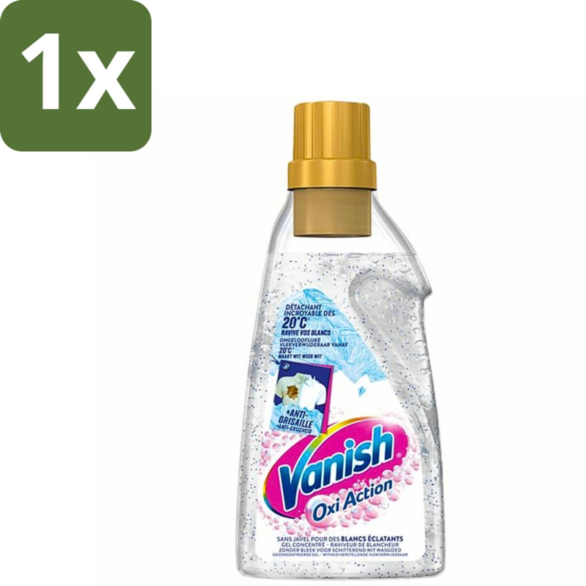 1 x Vanish - Vlekverwijderaar - Oxi Action Booster Gel Whitening - Voor Witte Was - 750 ml - Witte Was - Vlekverwijderaar - Witte Kleding - Vlekken Verwijderen - Gebruik In Wasmachine