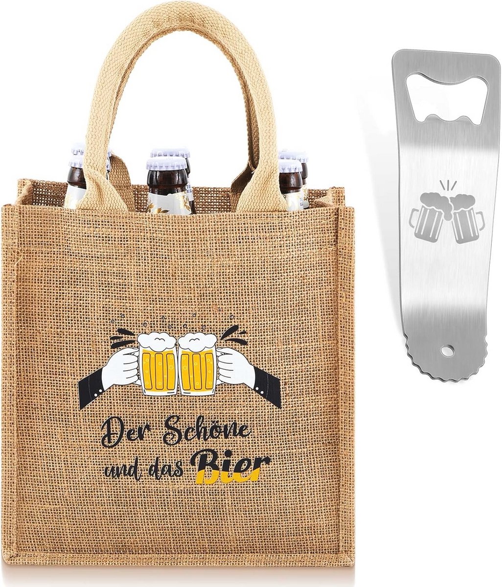 Jute tas voor bier - Transporttas voor 6 flessen met flesopener - Perfect cadeau voor bierliefhebbers