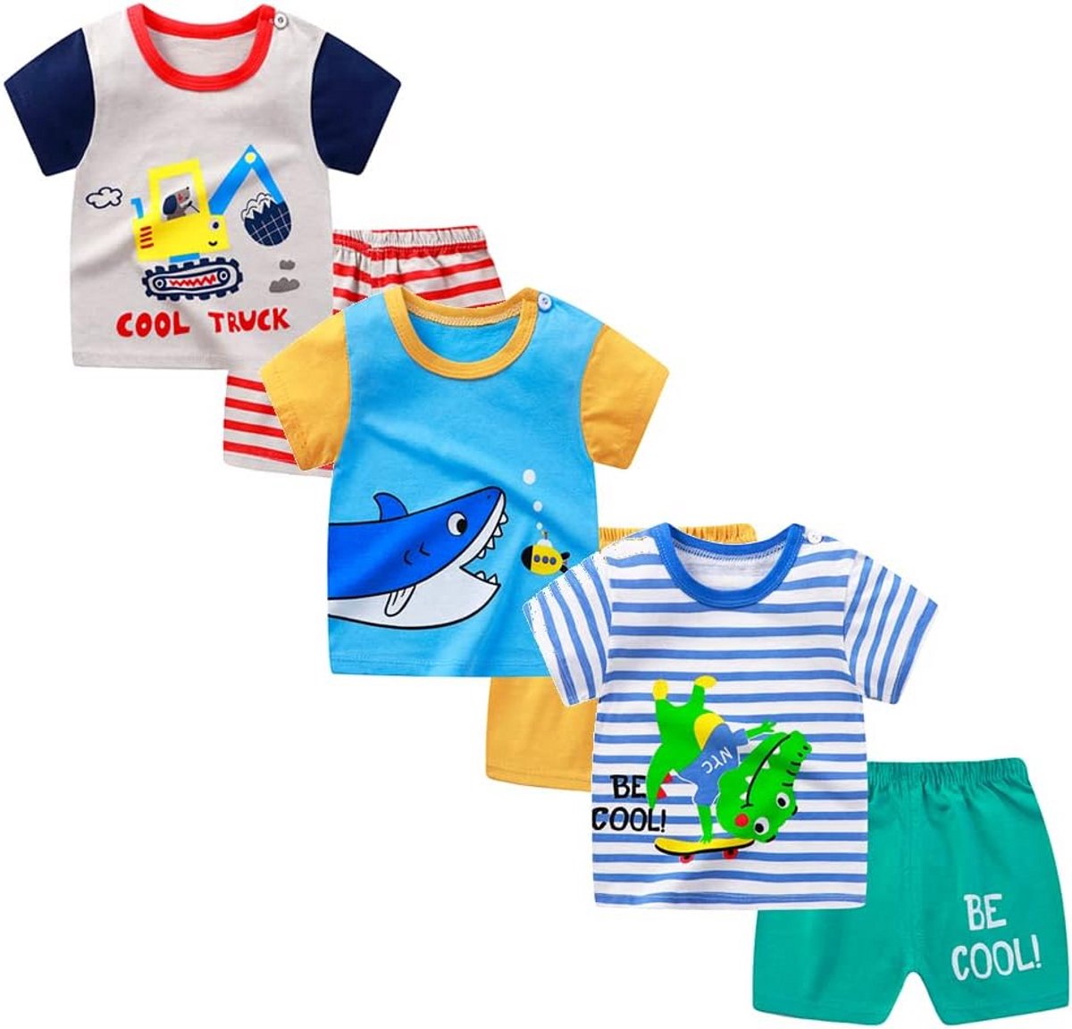 Set van 6 Maillots voor Baby Meisjes: T-Shirts met Korte Mouwen en Korte Broeken