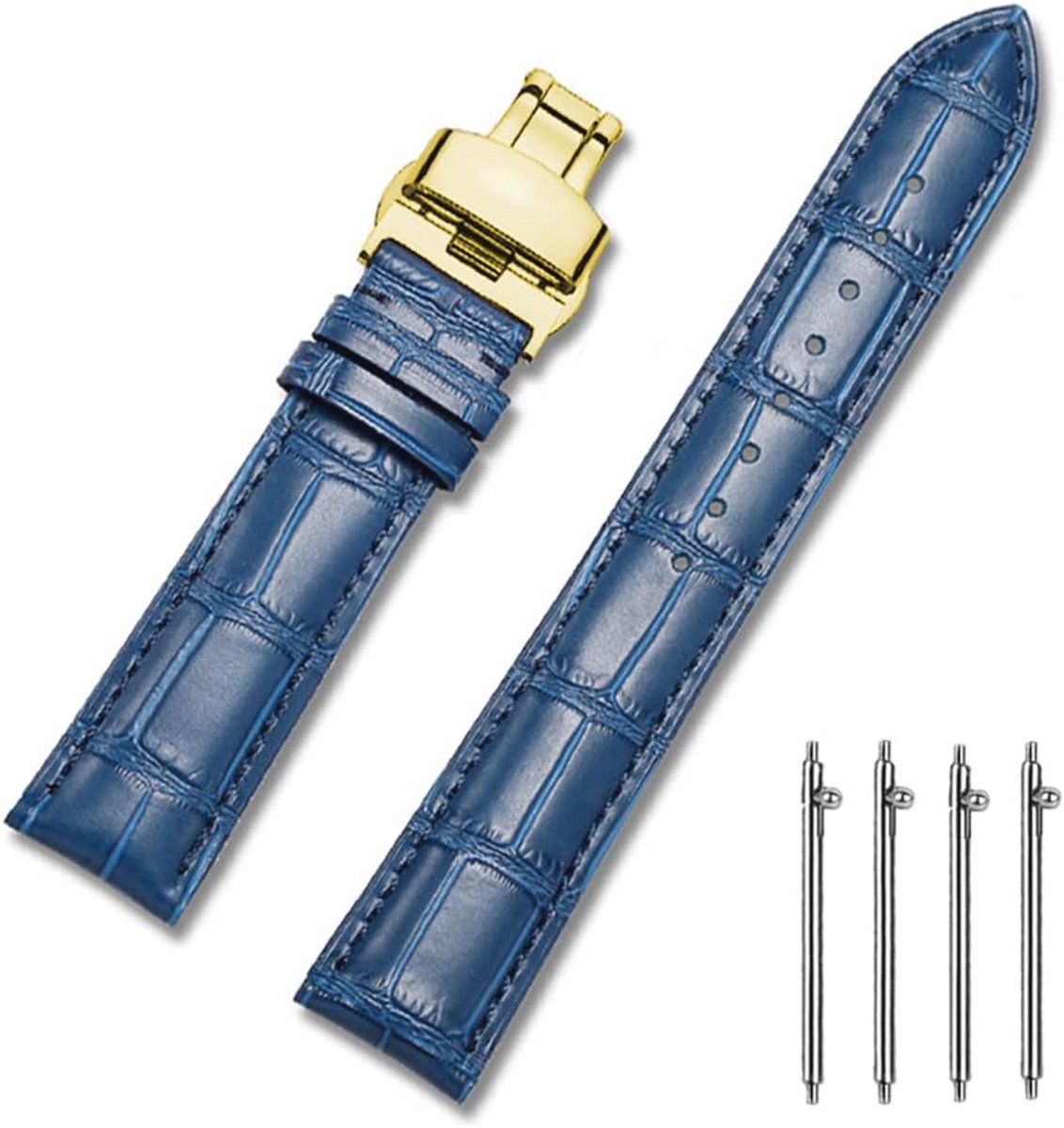 Horlogebandje van leer met snelsluiting, gepolijste gesp - 18mm, 20mm, 22mm, 24mm - Zwart, Bruin, Blauw, Groen - Klassiek Design