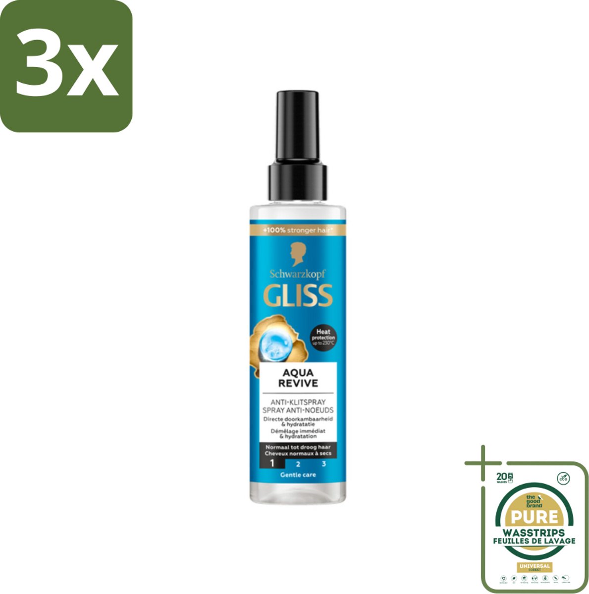3 x Gliss - Anti-Klit Spray Aqua Revive - Voor Hydraterend en Makkelijk Doorkambaar Haar - 200 ml - Grootverpakking - Anti Klit Spray - Droog Haar - Hydraterende Spray - Haar Hydratatie - Doorkambaar Haar