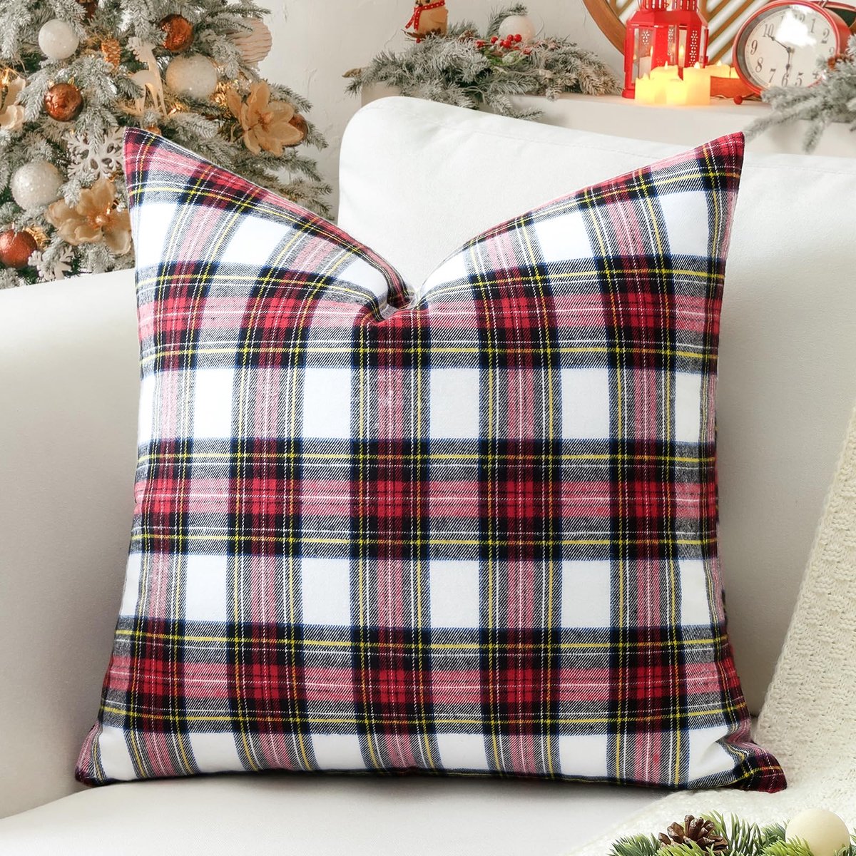 Unyqoos Stijlvolle geruite kussenhoes 60 x 60 cm voor interieurdecoratie rood wit