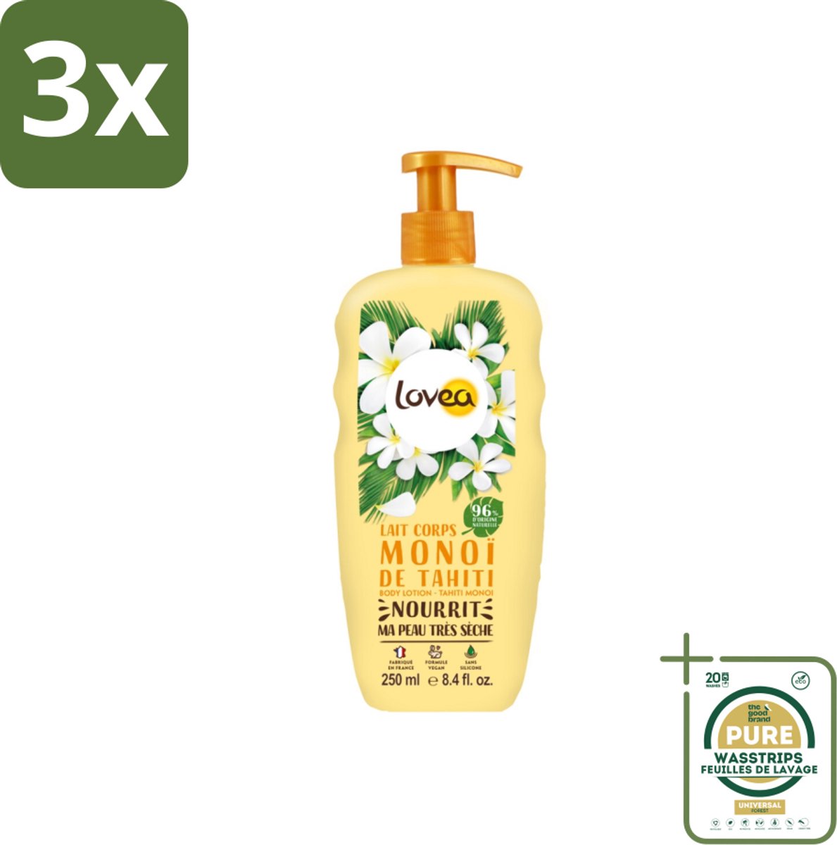 3 x Lovea – Bodylotion – Monoï de Tahiti – Voedend – 250 ml - Grootverpakking - Koffiezetapparaat