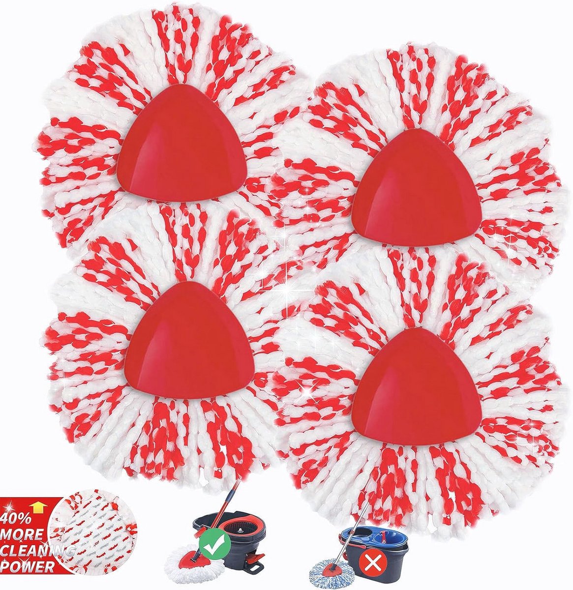 Herbruikbare Mop Hoofden Set van 4 - Microvezel Vervangingshoofden voor Spin Mop