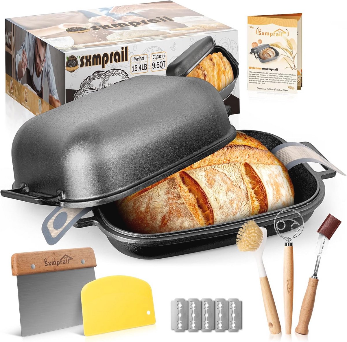 Grote Gietijzeren Broodpan Met Deksel - 9.5QT Voor Perfect Zuurdesembrood Bakken