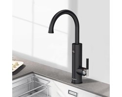 Briwellna Water Tap for Flow-Through Water Heater, 220V Hot Water Tap, Stainless Steel Electric Kitchen Tap, 360° Rotatable Hot Water Tap (Black)