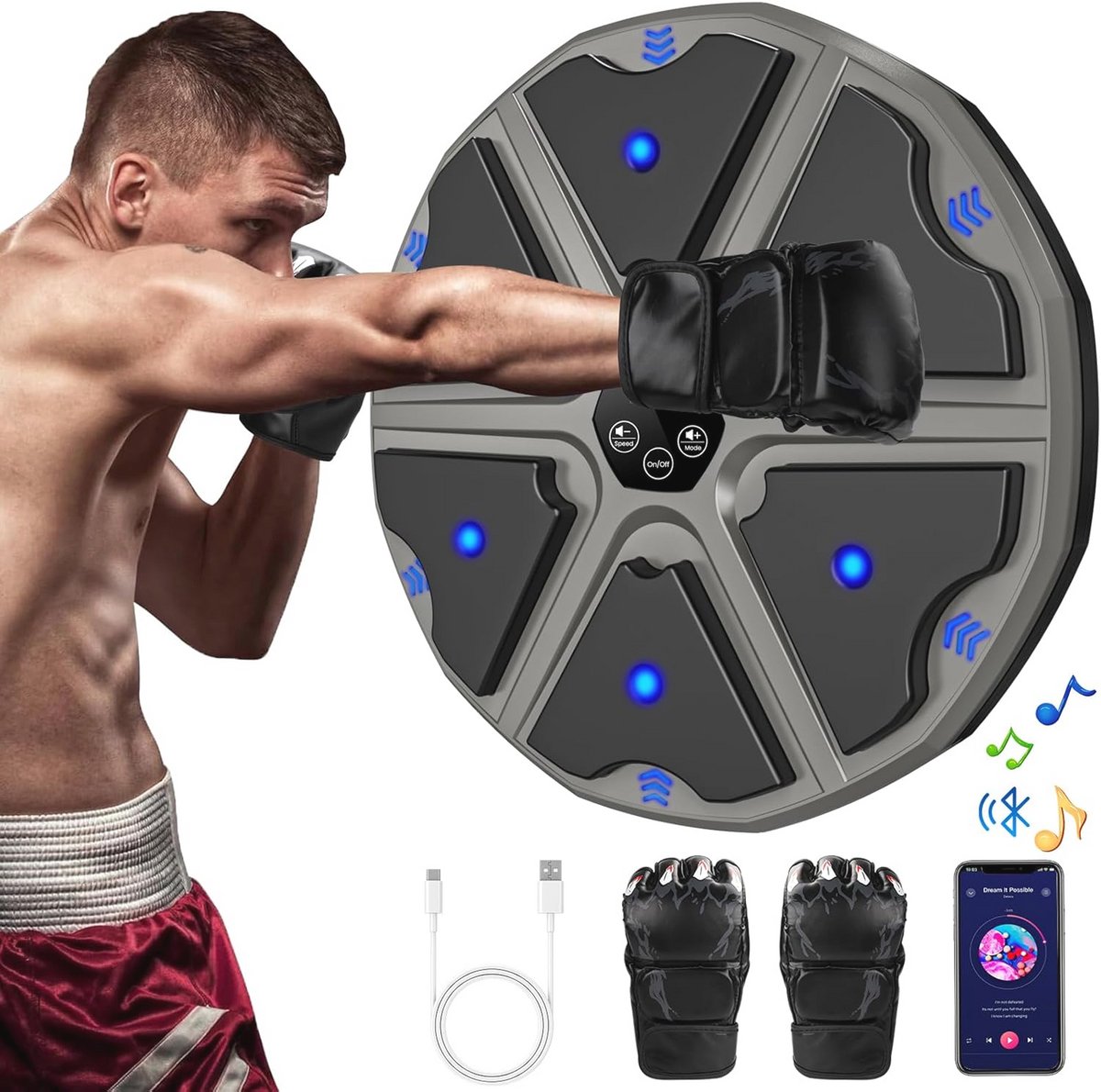 Smart Music Boxing Machine, Intelligent Wall Mounted Boxing Machine for Home, Boxing Trainer, Boxing Training Machine, Adult Boxing Punching Equipment Kids Home Gym (Round -