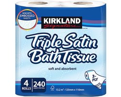 Kirkland Signature Triple Satijn 3-laags toiletweefsel 4 rollen 1 pak wit Kirkland-Toilet Roll-1pk