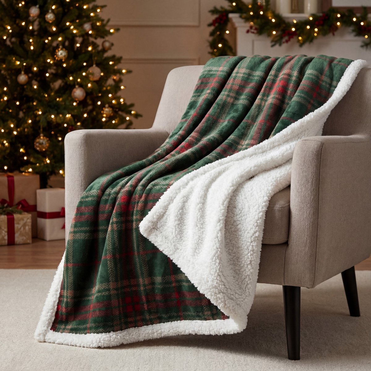 CARLTON - plaid 150x200 cm - sherpa fleece deken - ruitmotief - Mountain View - groen