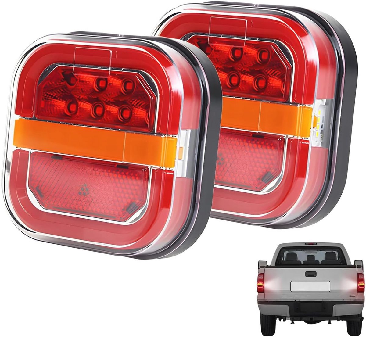Achterlichten voor Aanhangwagens - 2 Stuks 12V-24V LED Waterdichte Lampen voor Vrachtwagens, Campers en Caravans