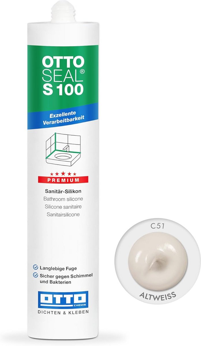 Premium Sanitair Siliconen 300 ml Cartridge - Oud Wit