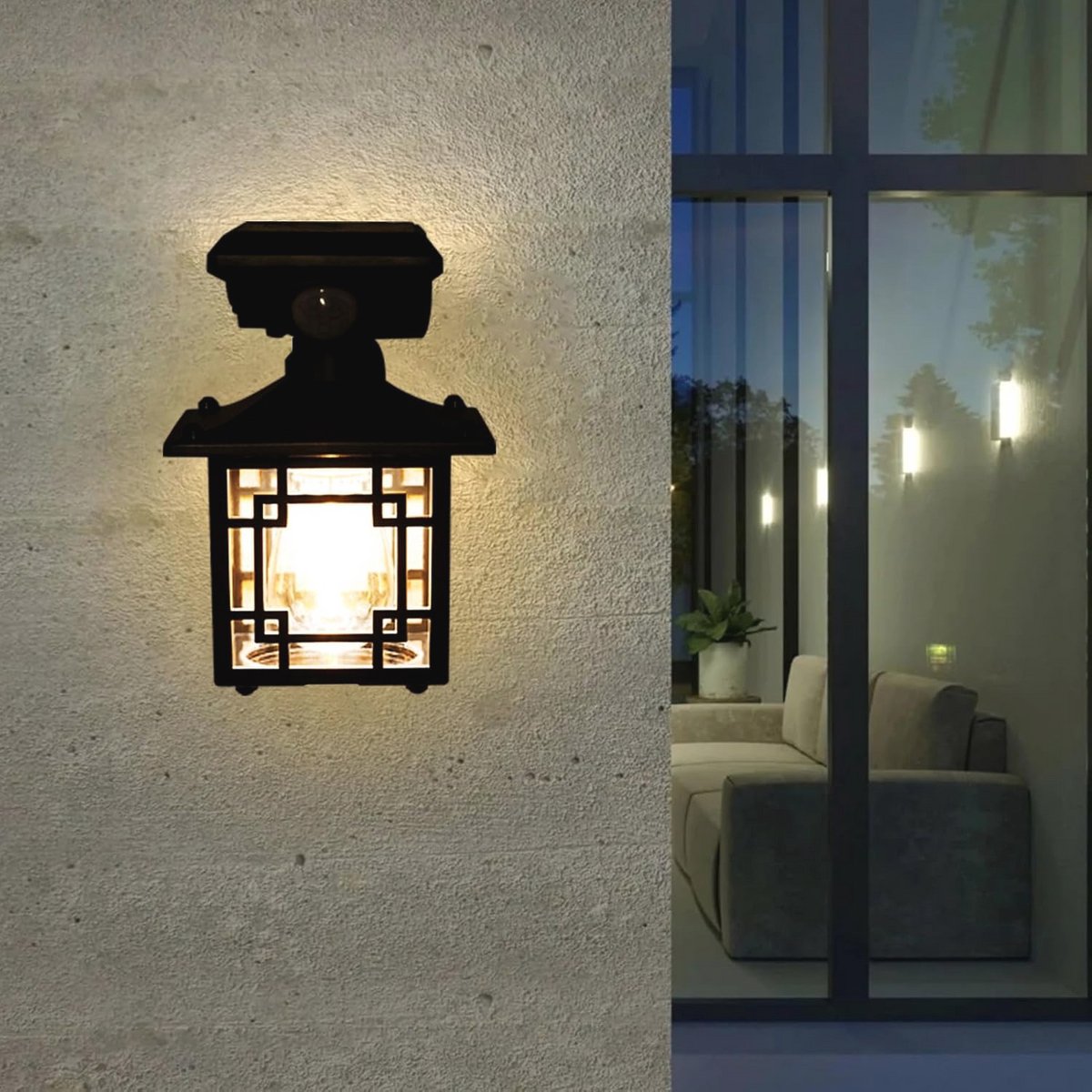 Zonne-energie Wandlampen voor Buiten met Bewegingssensor - Decoratieve Waterdichte Lampen voor Tuin, Veranda, Balkon en Terras