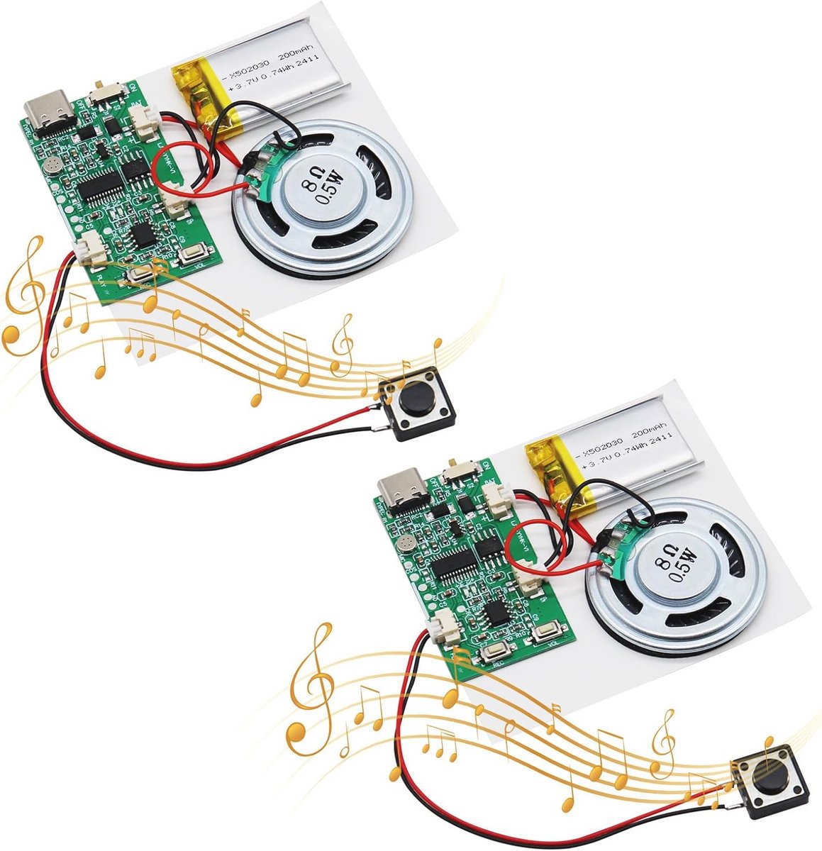 USB audio module Type C voor creatieve projecten - 2 stuks MP3 geluidsmodule met oplaadbare batterij