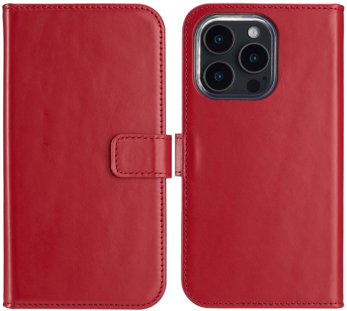 Selencia Hoesje - Geschikt voor Apple iPhone 16 Pro - Echt Lederen Bookcase - Rood