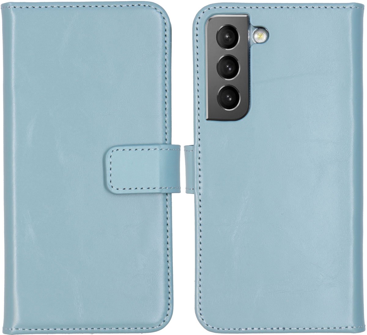 Selencia Hoesje - Geschikt voor Samsung Galaxy S22 - Echt Lederen Bookcase - Air Blue