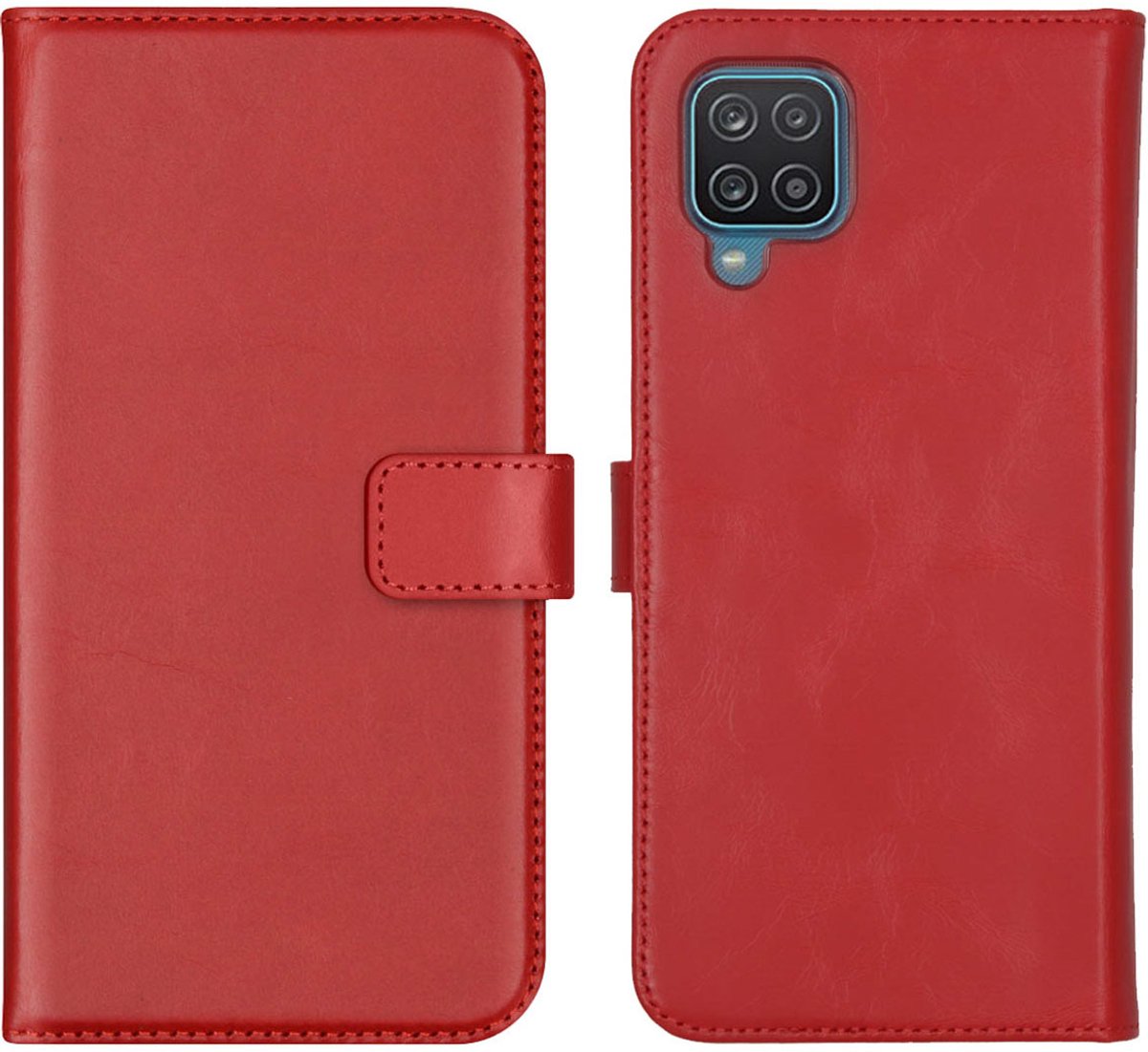 Selencia Hoesje - Geschikt voor Samsung Galaxy A12 - Echt Lederen Bookcase - Rood