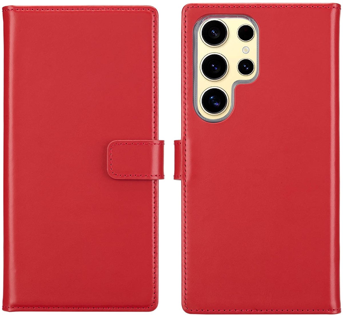 Selencia Hoesje - Geschikt voor Samsung Galaxy S25 Ultra - Echt Lederen Bookcase - Rood