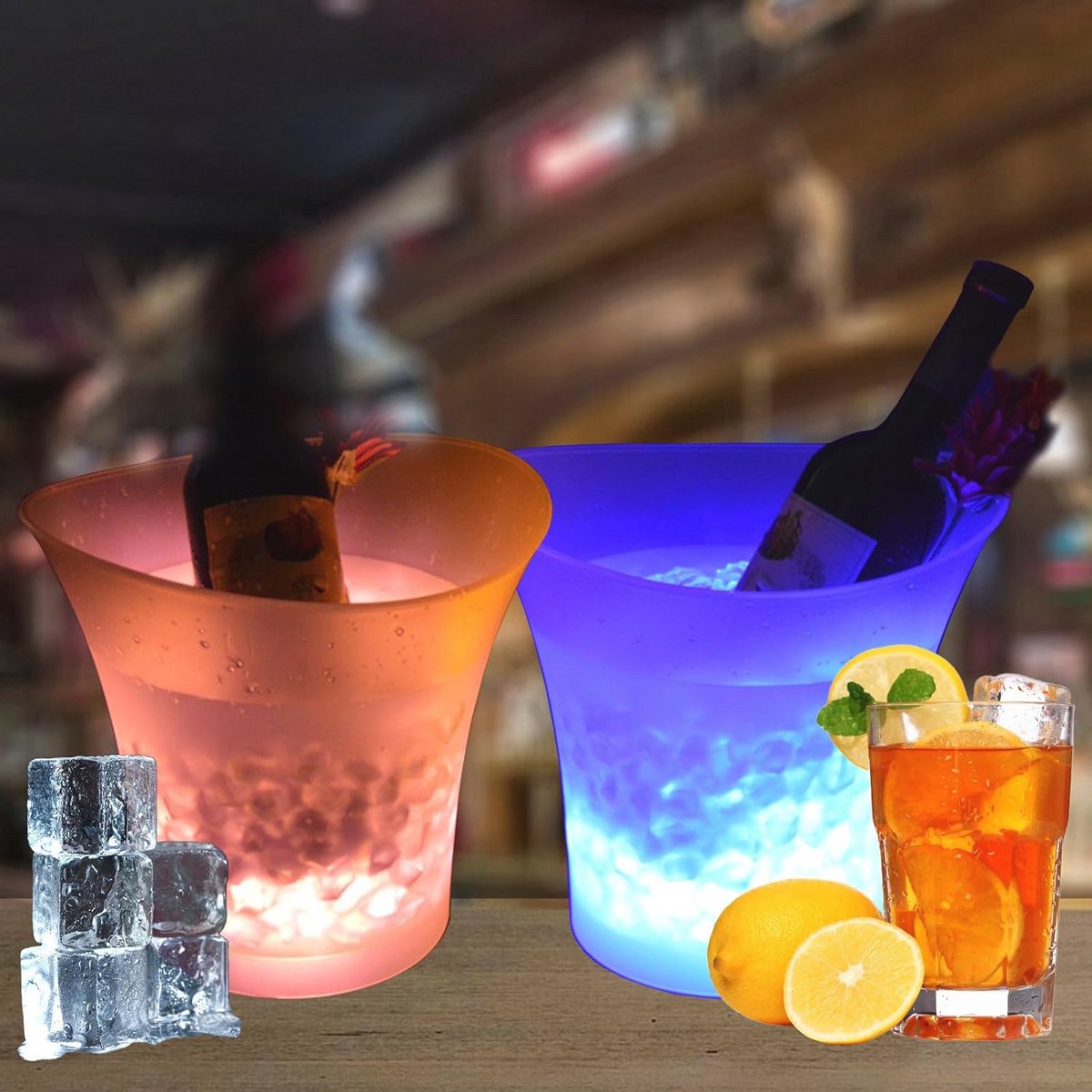 Led ijsemmer met RGB-kleurverandering - 5L - 2 stuks - Perfect voor feesten, tuin, bar of club