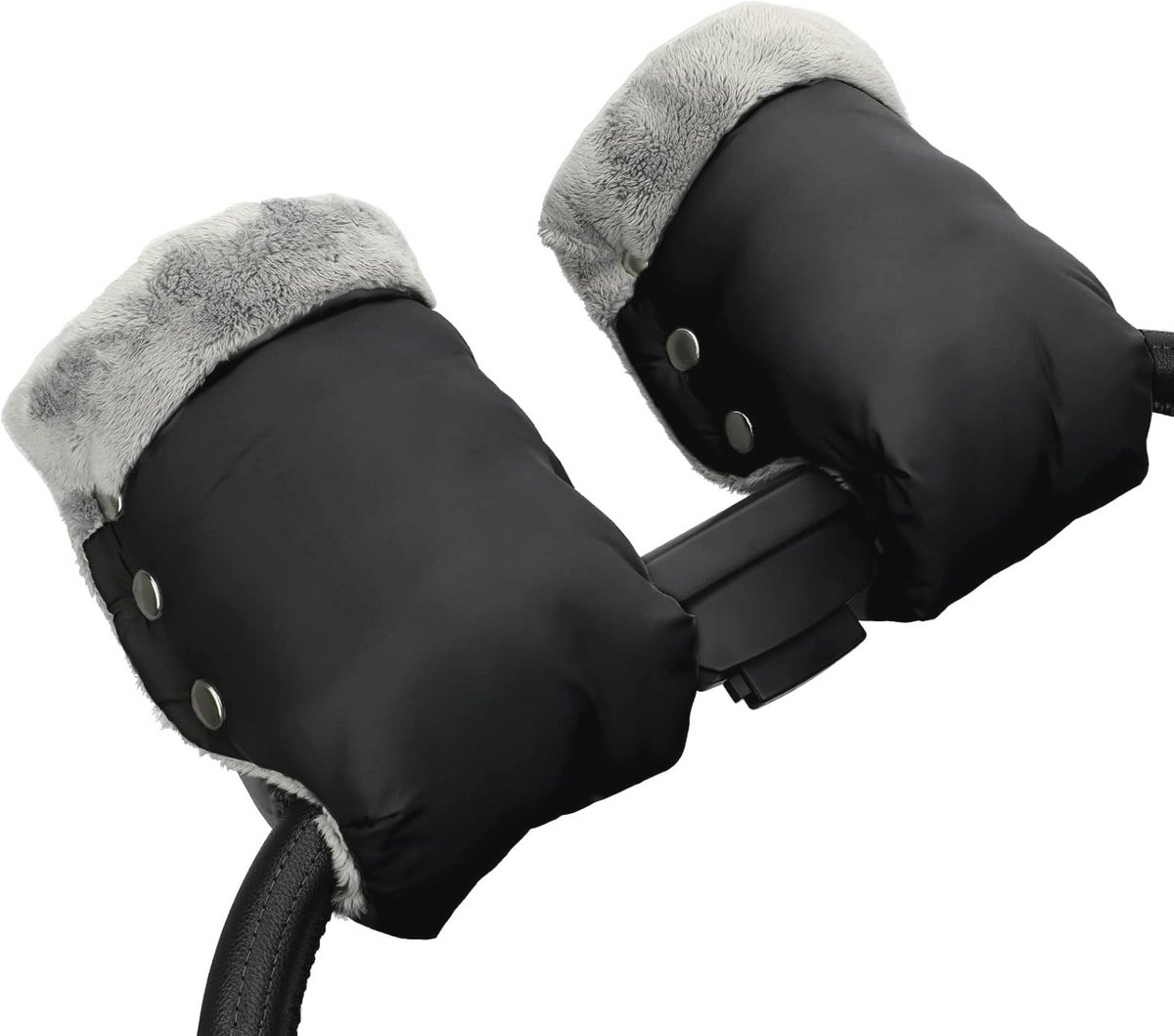 Handwarmer, kinderwagen, handschoenen, handmof met warme fleece en katoenen binnenkant, waterdicht en winddicht, handmof, universele maat voor kinderwagen, buggy (1 moedermelk-mossel, zwart)