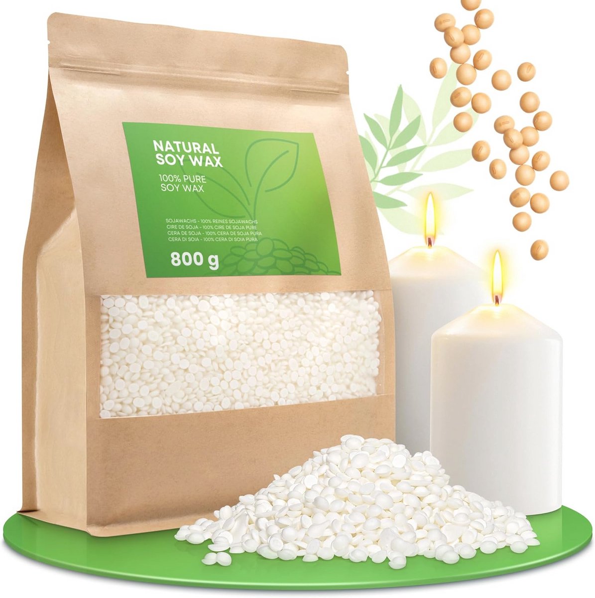 molinoRC 1 kg sojawas voor kaarsen - 100% plantaardig - pure premium sojawas om te gieten - soy wax voor het maken van kaarsen