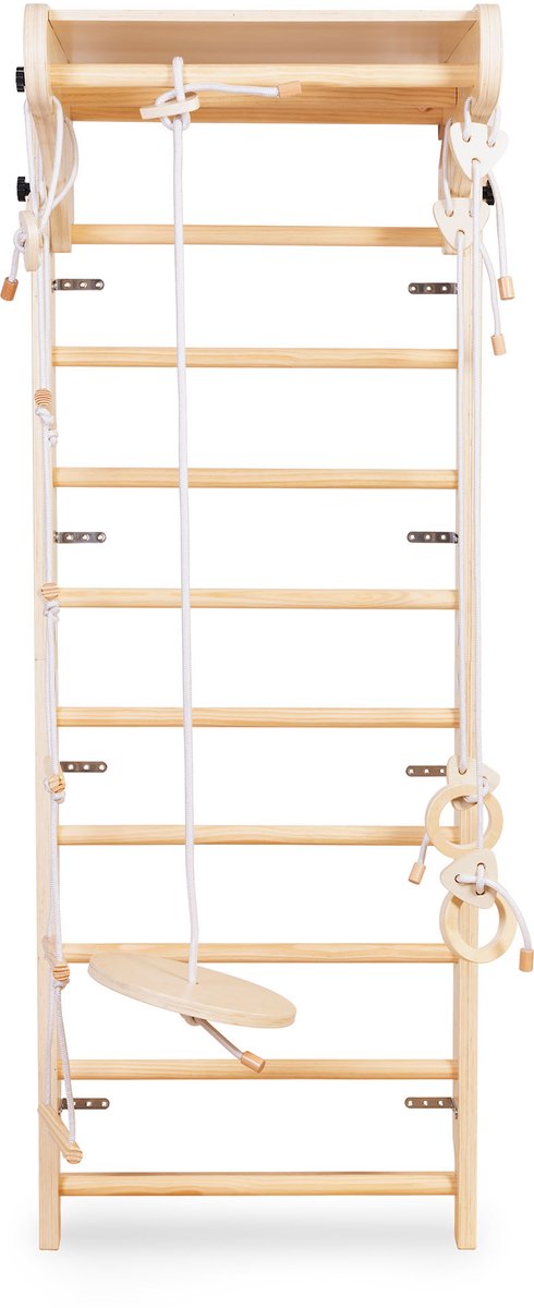 Mamabrum Montessori Houten Klimrek voor Kinderen 3+ Wandgemonteerd Gymrek met Schommel, Gymringen & Klimtouw – Indoor Motoriek Speelgoed — afbeelding 4