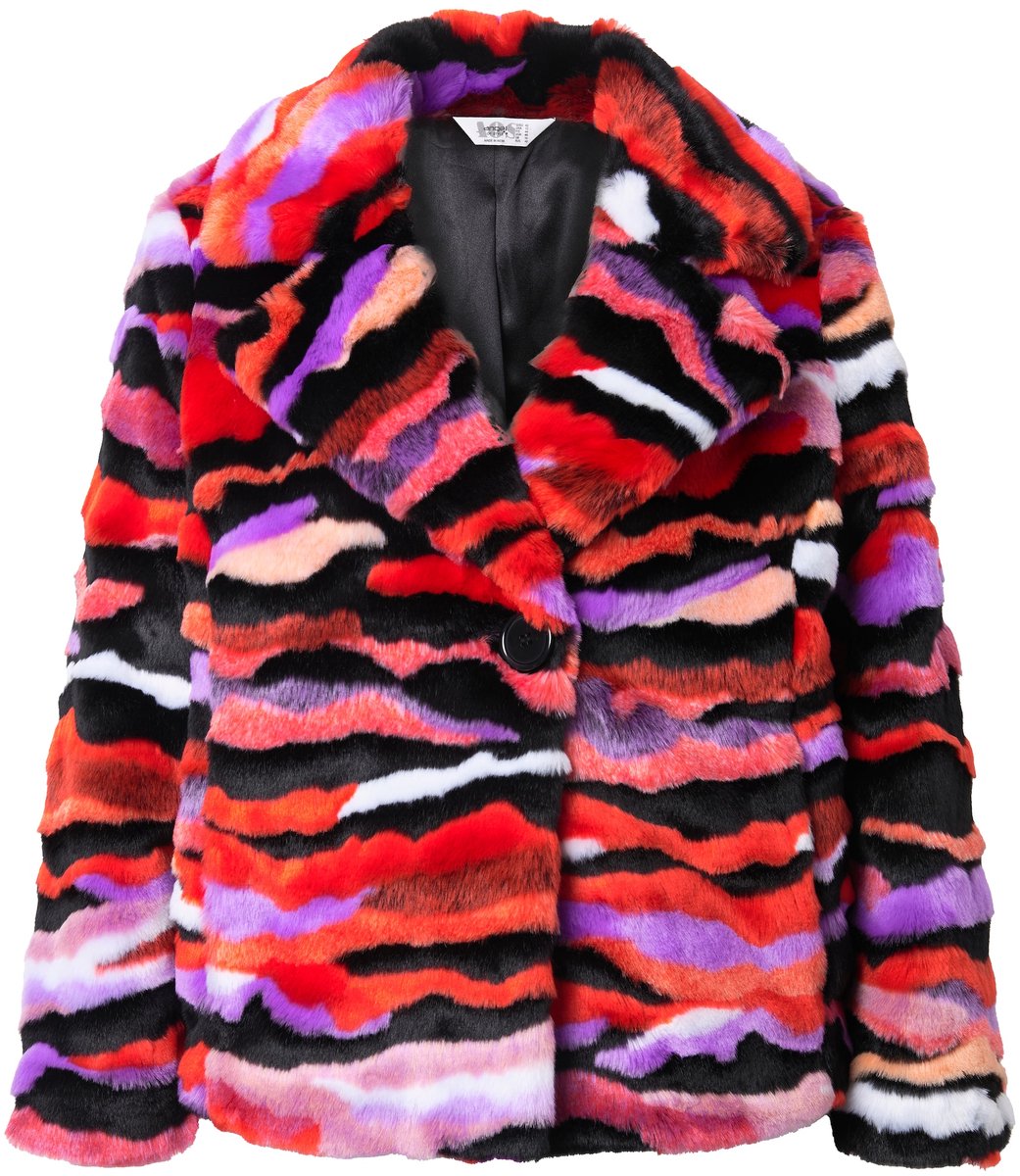 Angel of Style - Dames - Jas van pluche straight fit open pasvorm kleurig motief - Neonrood - Maat 60