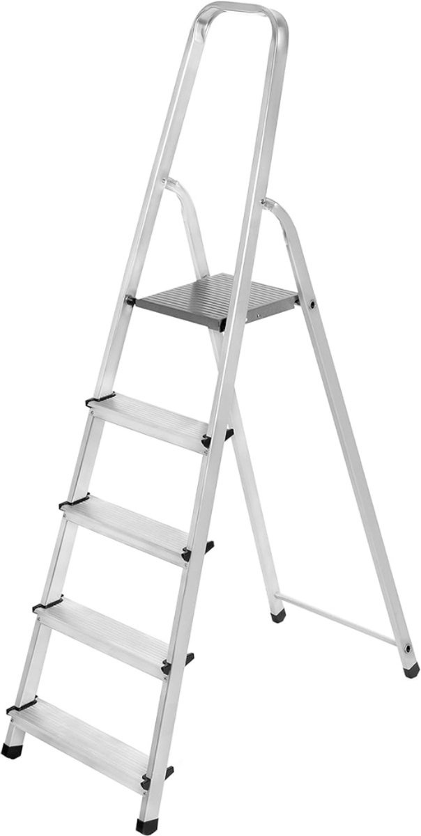 VIN® Huishoudtrap 5 Treden - Keukentrapje Basic Inklapbaar - Keukentrap – Trapladder - Opstapje – Vouwladder – Ladders – Keukentrap - Aluminium