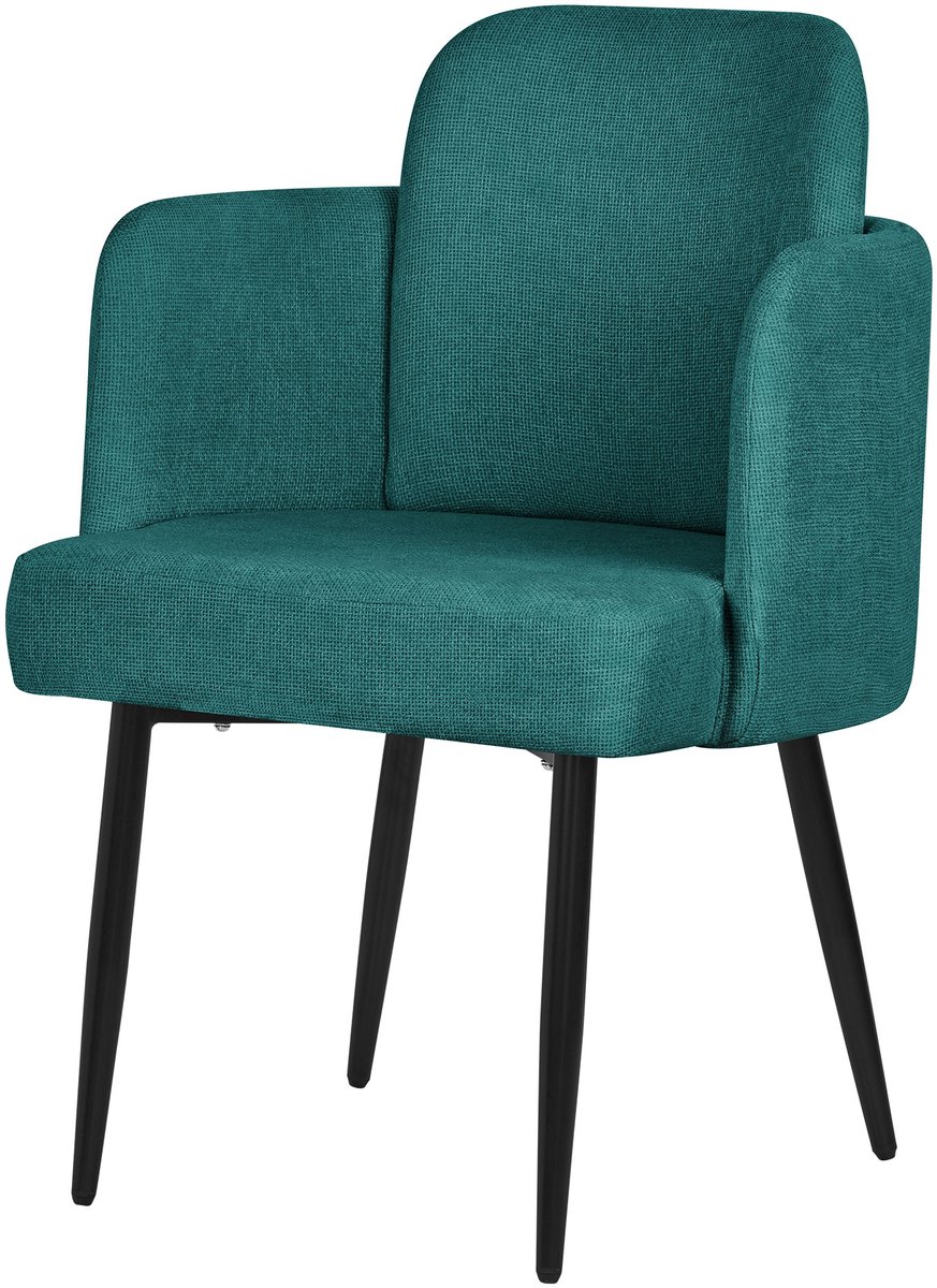 ml-design eetkamerstoel benzine stoffen bekleding gestoffeerde stoel met armleuningen rieten rugleuning metalen poten ergonomische loungestoel woonkamer fauteuil stoel voor eetkamer eettafel stoel comfortabel duurzaam modern praktisch design Petrol