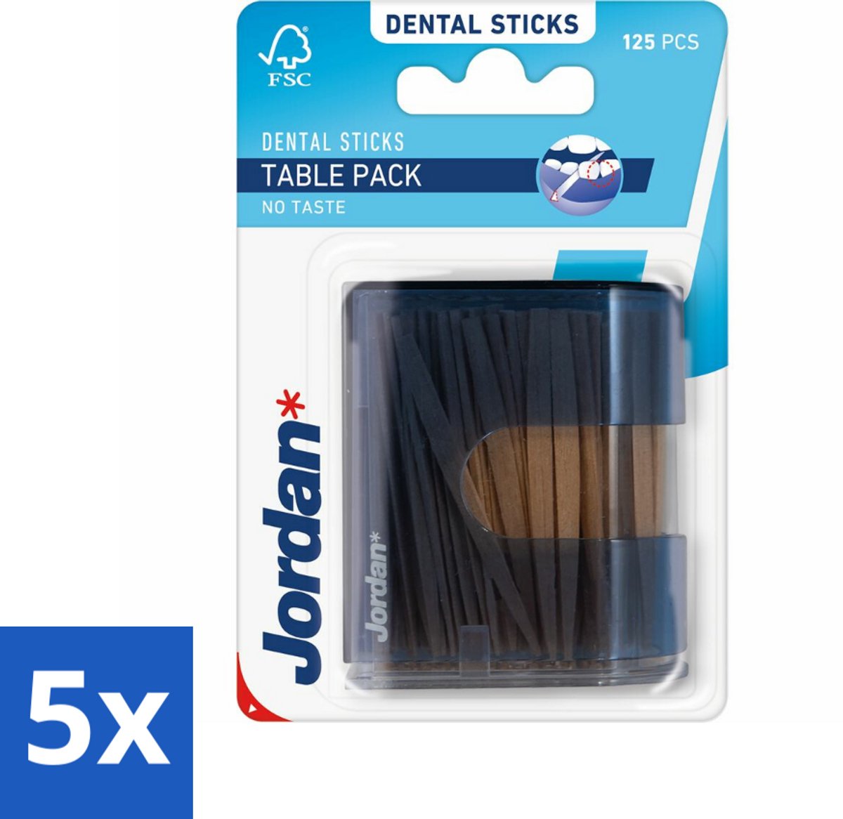 Jordan - Tandenstokers - Tafeldispenser - Zonder Smaak - 125 Stokers - Bulkverpakking - 5 stuks