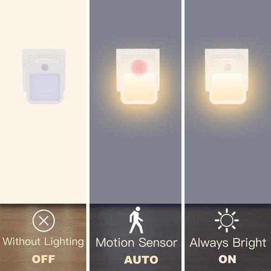 Nachtlampje - 2 x stopcontact lampje met bewegingssensor - plugin ledlamp - Nachtlampje - warm licht - dimbaar van Merkloos — afbeelding 3